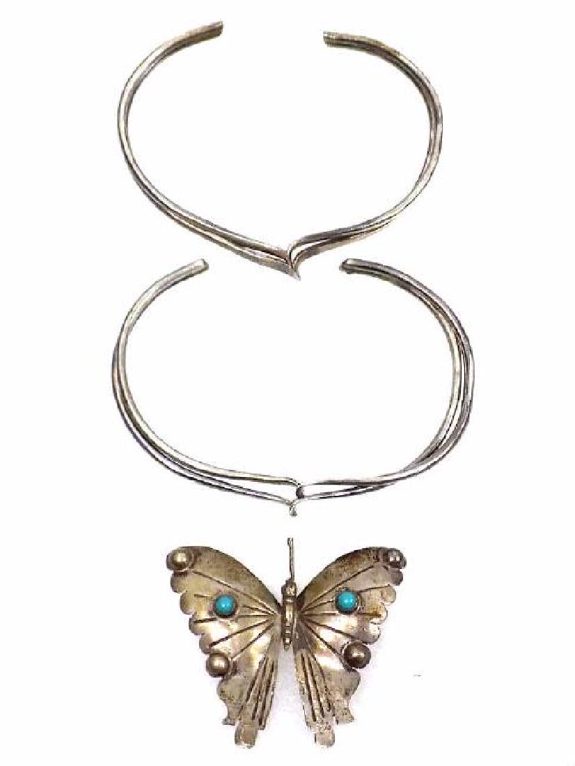 MEXICAN STERLING SILVER BRACELETS & BUTTERFLY PIN (1 of 1)