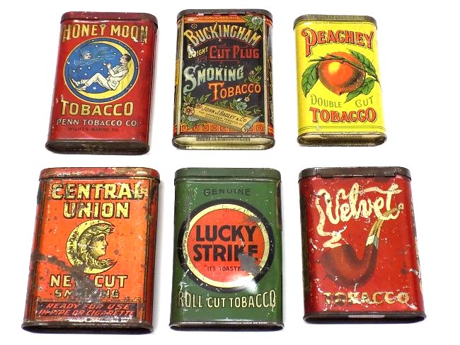 GROUP OF 6 ANTIQUE TOBACCO ADVERTISING TIN BOXES (1 of 4)