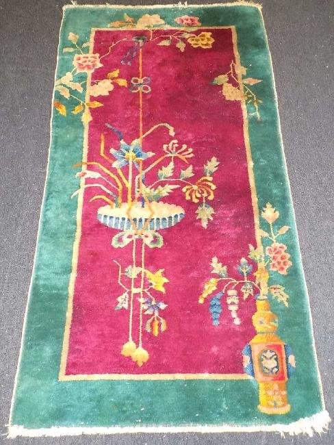 ANTIQUE CHINESE DECO FLORAL RUG (1 of 2)