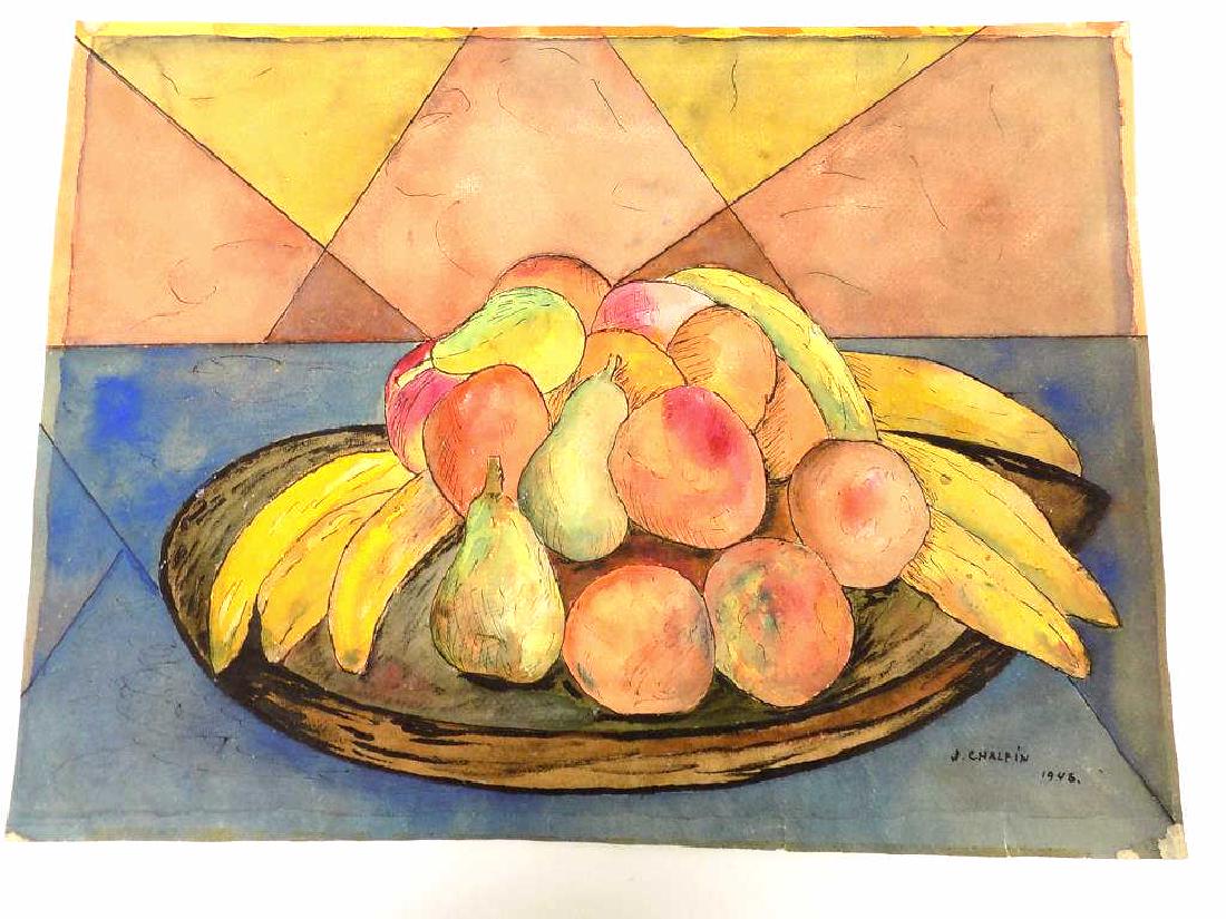 J. CHALFIN - FRUIT STILL LIFE WATERCOLOR (1 of 2)