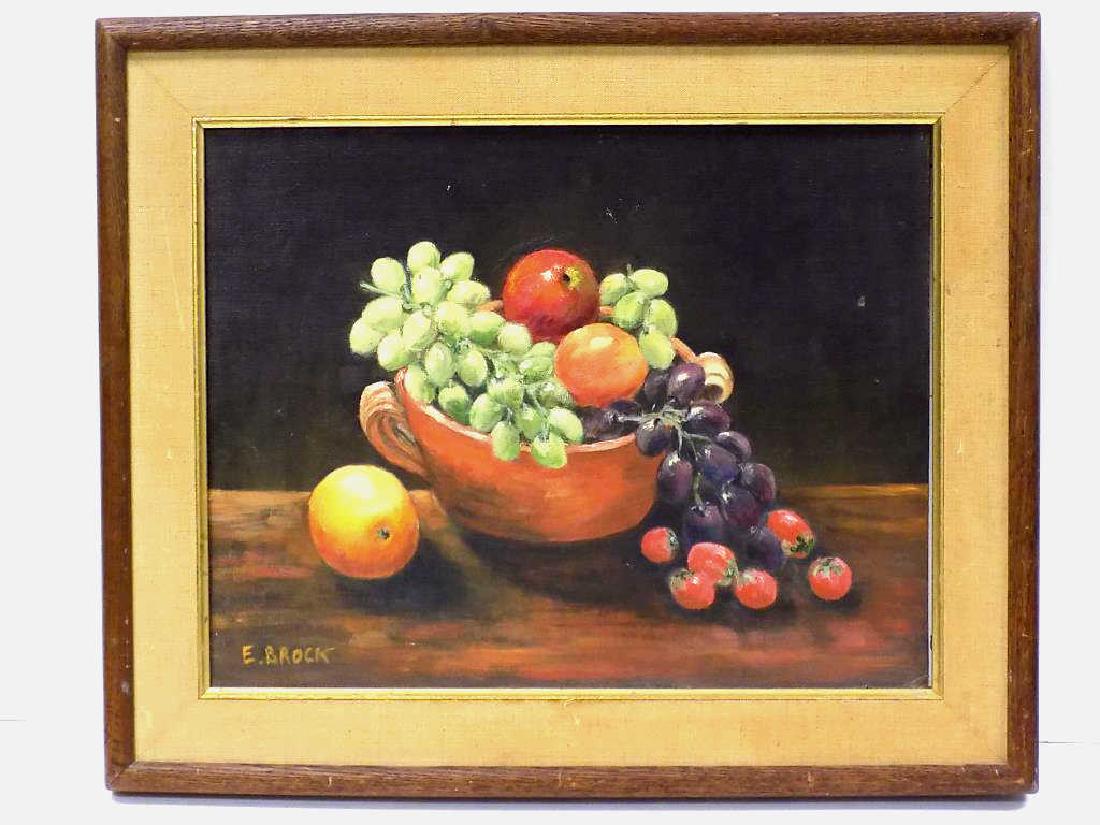 E. BROCK - FRUIT TABLE STILL LIFE PAINTING (1 of 2)