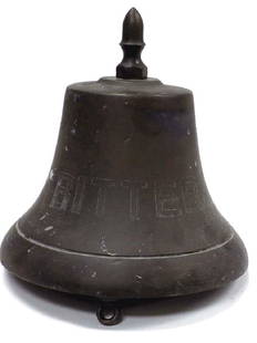 WORLD WAR II USS BITTERN BRONZE BATTLESHIP BELL: World War II U.S. Navy USS Bittern Bronze Battleship Bell. U.S.S. Bittern (AM 36) was a Lapwing class minesweeper in the United States Navy. 10" x 10.50"