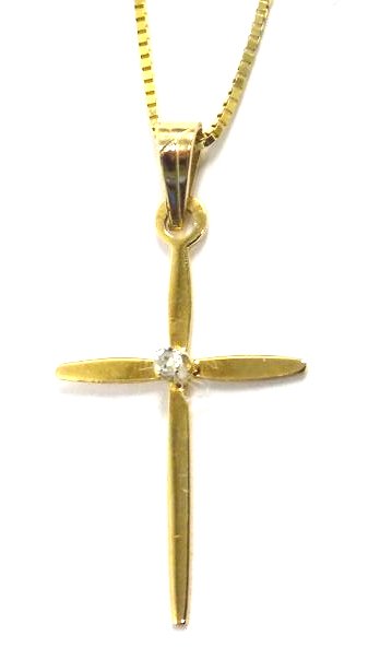 14K YELLOW GOLD & DIAMOND CROSS NECKLACE (1 of 3)