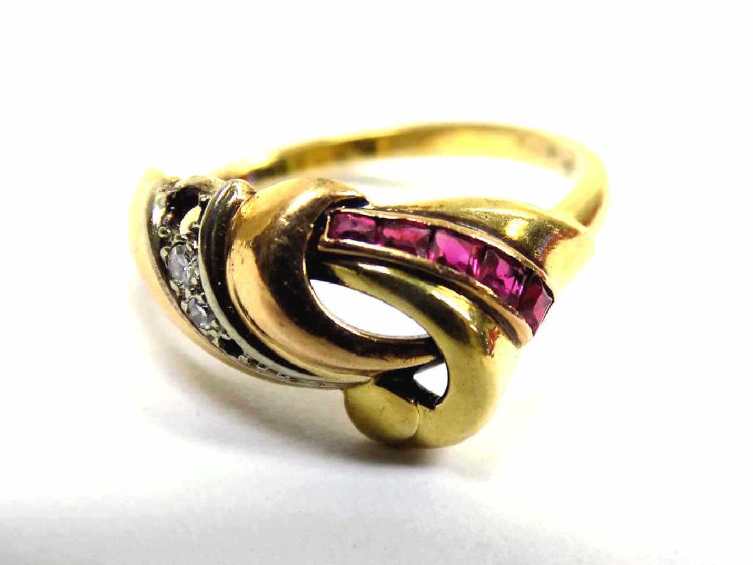 14K YELLOW GOLD RUBY & DIAMOND ART DECO RING (1 of 4)