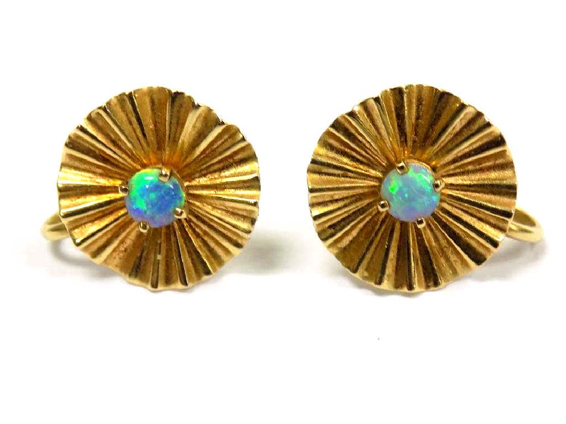 14K YELLOW GOLD & FIRE OPAL FLORAL EARRINGS (1 of 2)