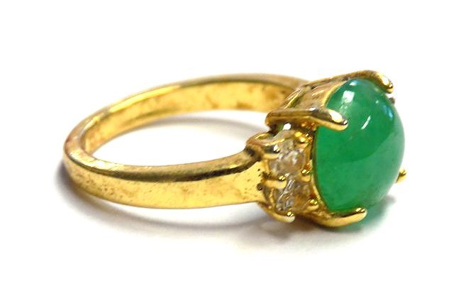 CHINESE GOLD VERMEIL GREEN JADEITE LADIES RING (1 of 2)
