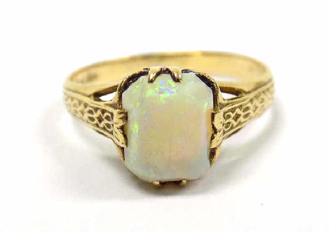 ART NOUVEAU 10K YELLOW GOLD & FIRE OPAL RING (1 of 4)