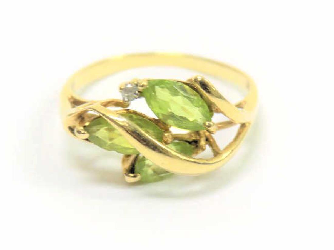 10K YELLOW GOLD PERIDOT MARQUIS & DIAMOND RING (1 of 2)