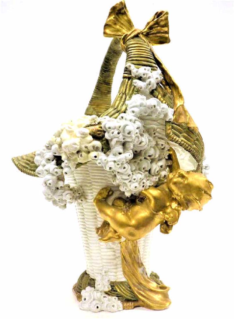 IMPERIAL AMPHORA PORCELAIN GILT PUTTI BASKET (1 of 5)