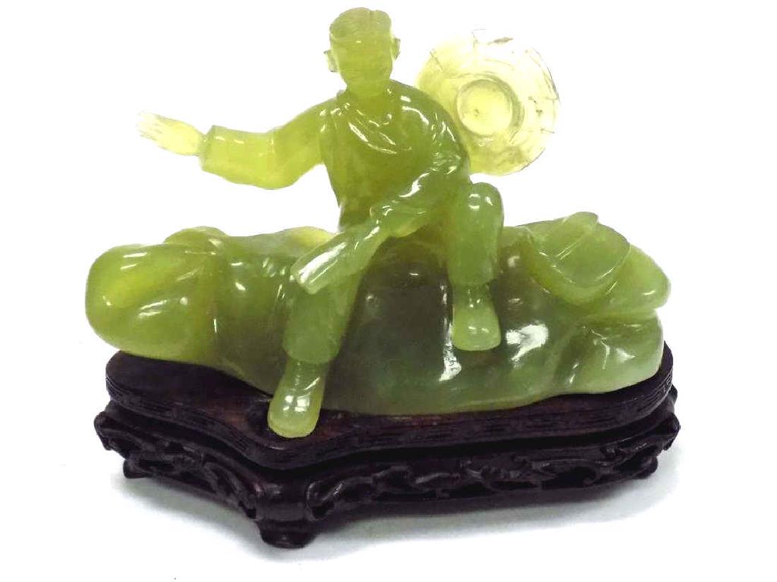 CHINESE SEATED FIGURE JADE GREEN CARVING (1 of 3)