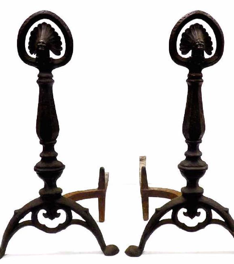 NATIVE AMERICAN INDIAN CHIEF BRONZE ANDIRONS (1 of 4)