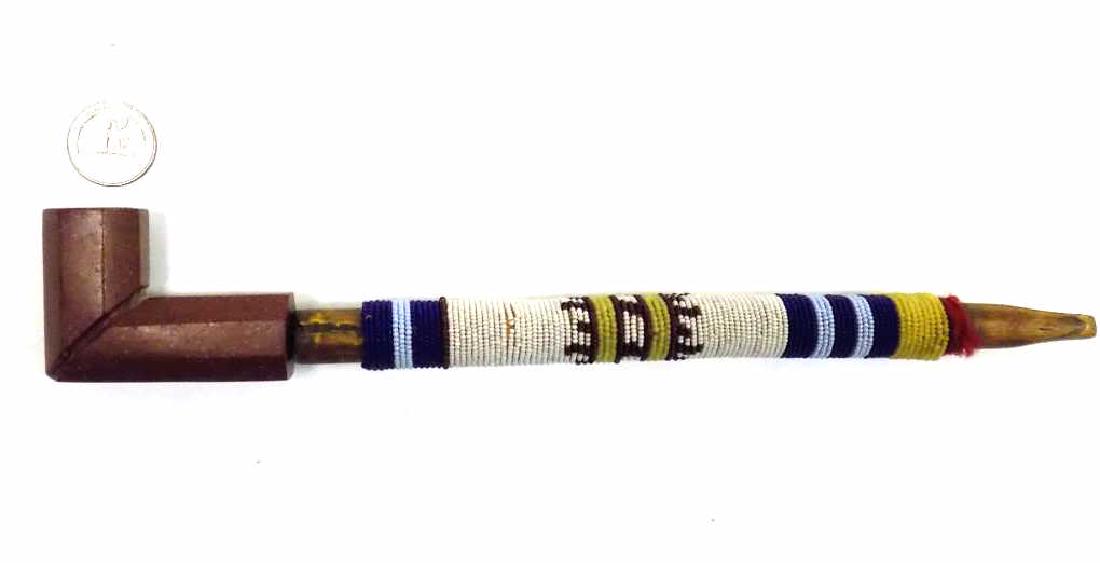 AMERICAN INDIAN BEADWORK CATLINITE PEACE PIPE (1 of 4)