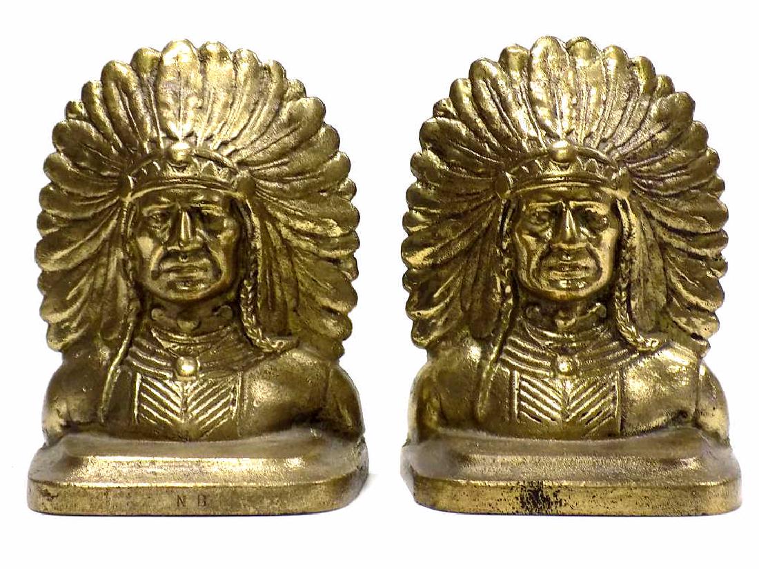 NATIVE AMERICAN INDIAN CHIEF BRONZE BOOKENDS (1 of 1)