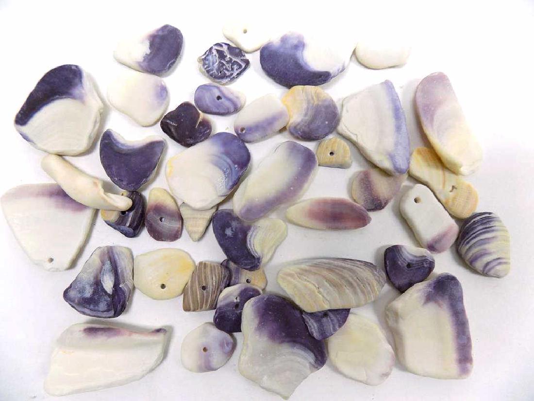 NATIVE AMERICAN INDIAN QUAHOG WAMPUMTRADE SHELLS: Collection of Native American Indian Quahog Wampum Currency Trade Shells. 41 Pieces.