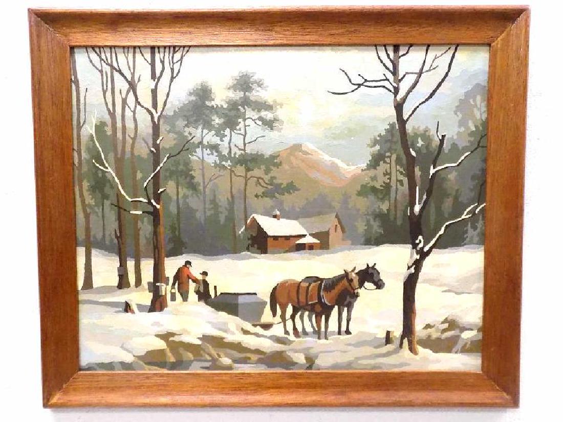 AMERICAN FOLK ART WINTER SCENE PAINTING (1 of 2)