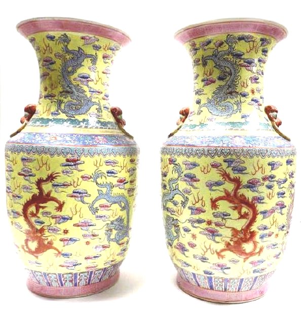 CHINESE FAMILLE JUANE DRAGON PALACE SIGNED VASES (1 of 8)