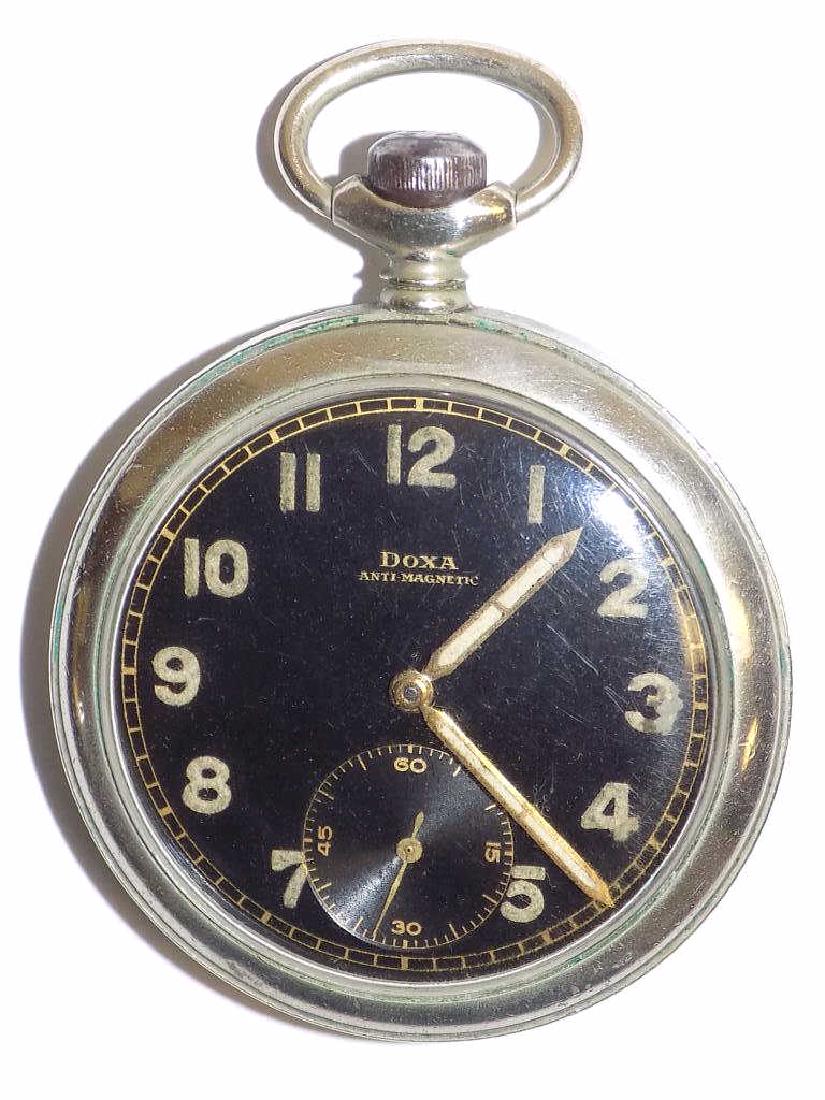DOXA ANTI MAGNETIC ART DECO POCKET WATCH: Vintage Retro Doxa Anti Magnetic Pocket Watch. Swiss Manual wind movement. Art Deco Black Dial with Glow in the Dark Hands. Seconds Dial. Chrome case. Working order.