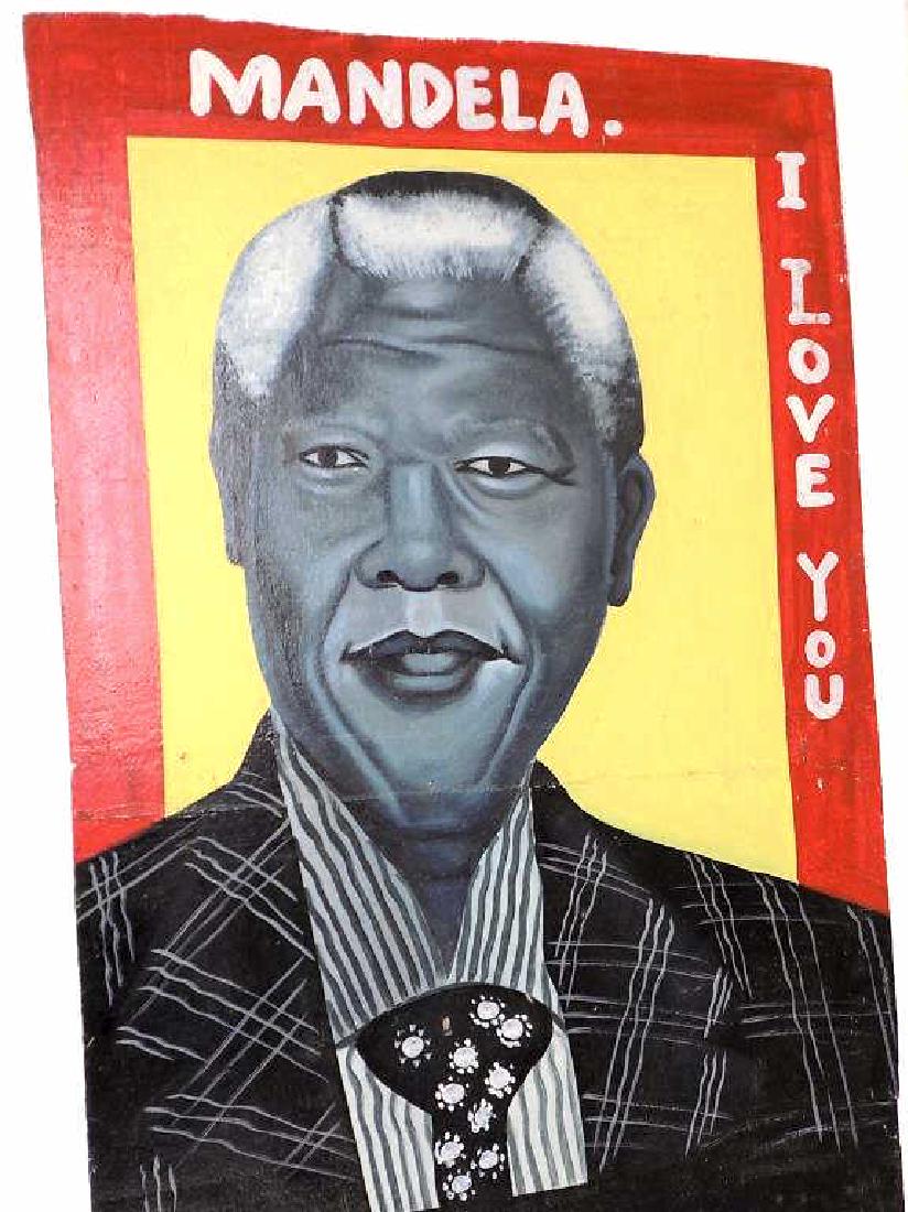 MANDELA - I LOVE YOU SOUTHERN FOLK ART PAINTING: Southern Folk Art Painting of Nelson Mandela. Titled I Love You. Oil on Plywood. 20 3/4" x 32".