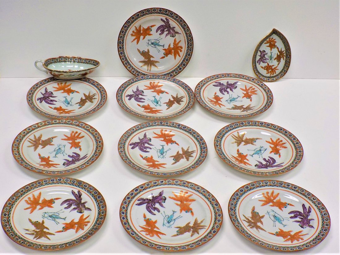 CHINESE EXPORT MANDARIN 12 PIECE KOI DISH SET (1 of 7)