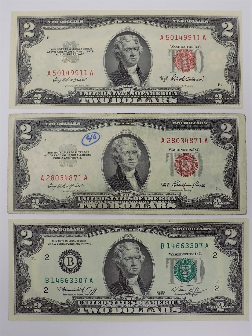LOT OF 3 $2 TWO DOLLAR U.S. NOTES 1953 1976 (1 of 3)