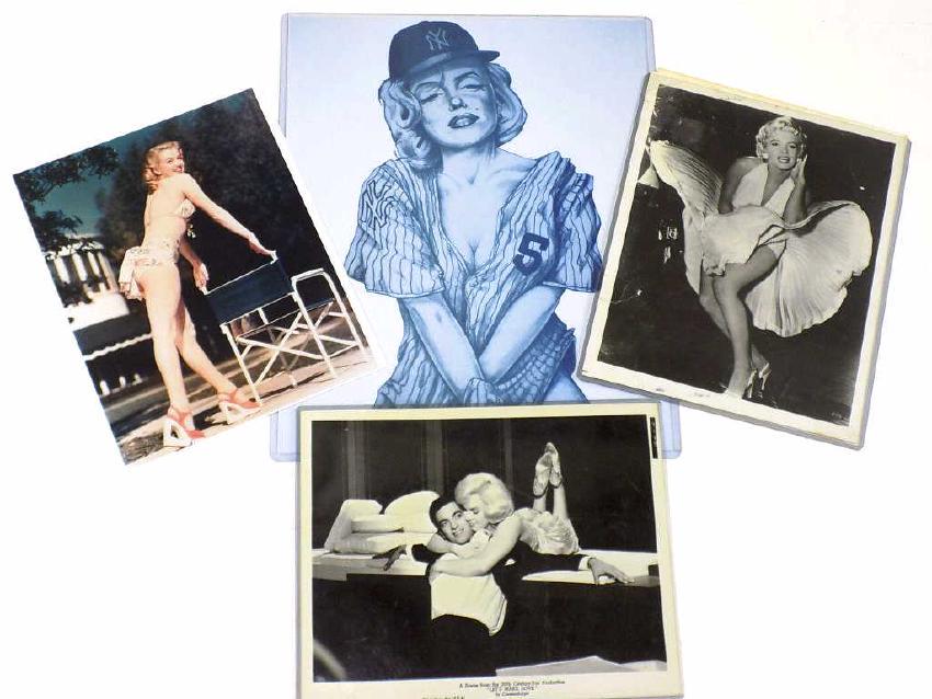 SAM SHAW MARILYN MONROE PHOTOGRAPH ETC: Lou Marchetti - American 20th Century - Marilyn Monroe Color Lithograph. Along with 3 Photographs Including the Famous upskirt photograph taken by Sam Shaw. 8" x 10".