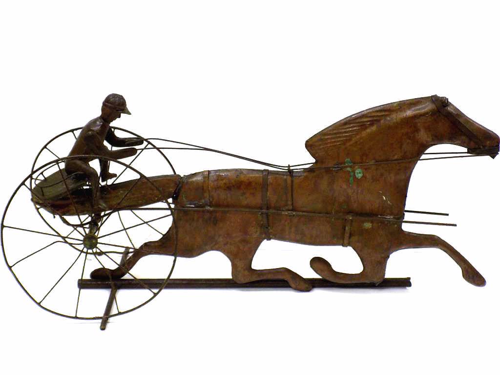 FOLK ART TROTTING HORSE SULKY COPPER WEATHERVANE (1 of 2)