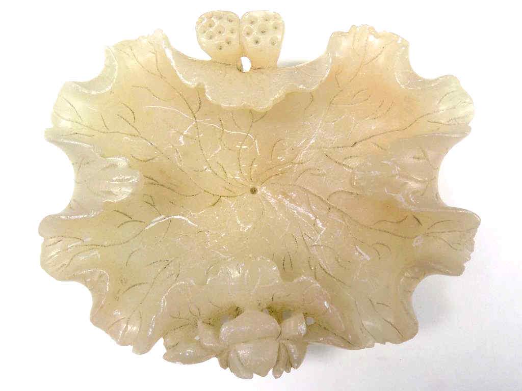 CHINESE CARVED HARDSTONE LOTUS BRUSH TRAY (1 of 3)