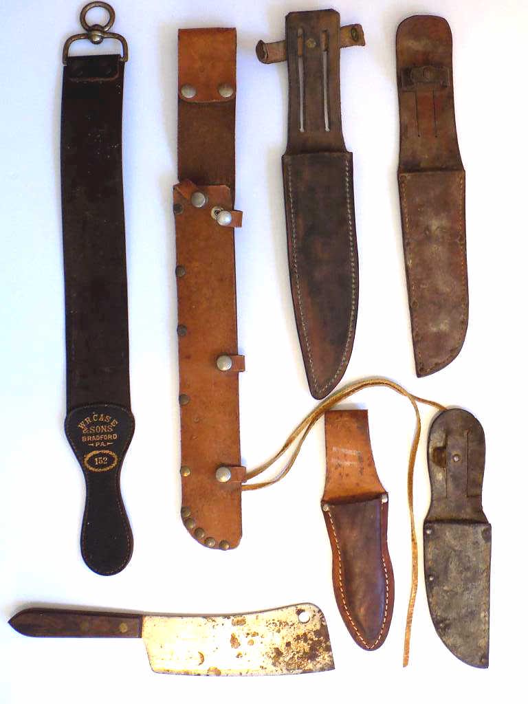 GROUP OF VINTAGE KNIFE SHEATHS W/ CASE STROP (1 of 2)