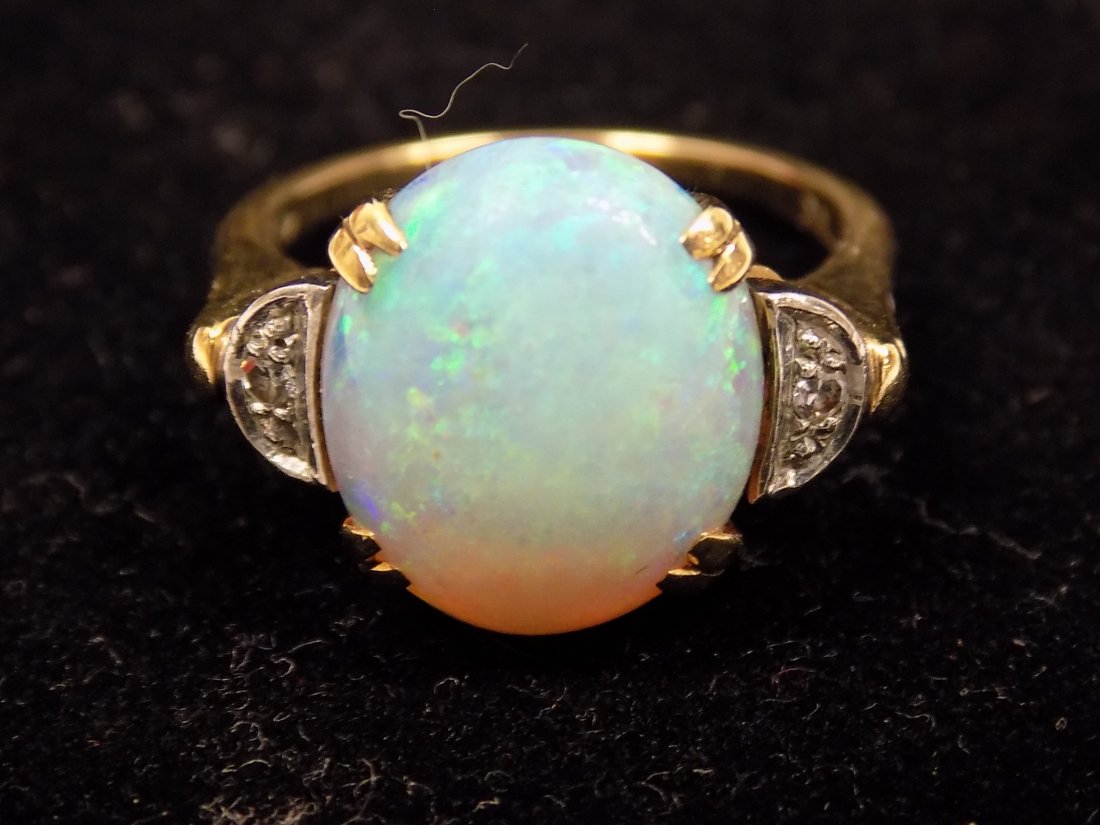 14K GOLD BIG FIRE OPAL & DIAMOND RING (1 of 4)