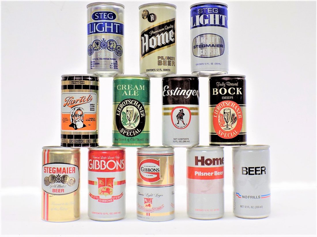 12 VINTAGE BEER CAN ADVERTISING BANKS LOT (1 of 3)
