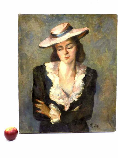 GEORGE LUKS - REALIST LADY PAINTING: George Benjamin Luks - American Pennsylvania New York 1867- 1933 - Ash Can School Realist Portrait Painting of a Lady in Hat. Oil on Relined Canvas. Signed Lower Right. 20.25" x 24". Luks studied at t