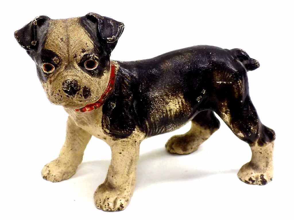 RARE HUBLEY COLD PAINTED CAST IRON DOG: Rare Antique Hubley Cold Painted Cast Iron Miniature Dog Door Stop. 4.50" x 5.25". 3.50 lbs.