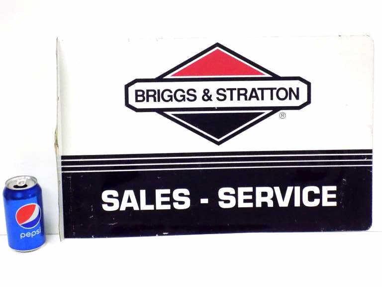 BRIGGS & STRATTON STEEL DOUBLE SIDED ADVERTISING SIGN: Vintage Briggs & Stratton Sales - Service Double Sided Steel Advertising Flange Sign. 14" x 22"