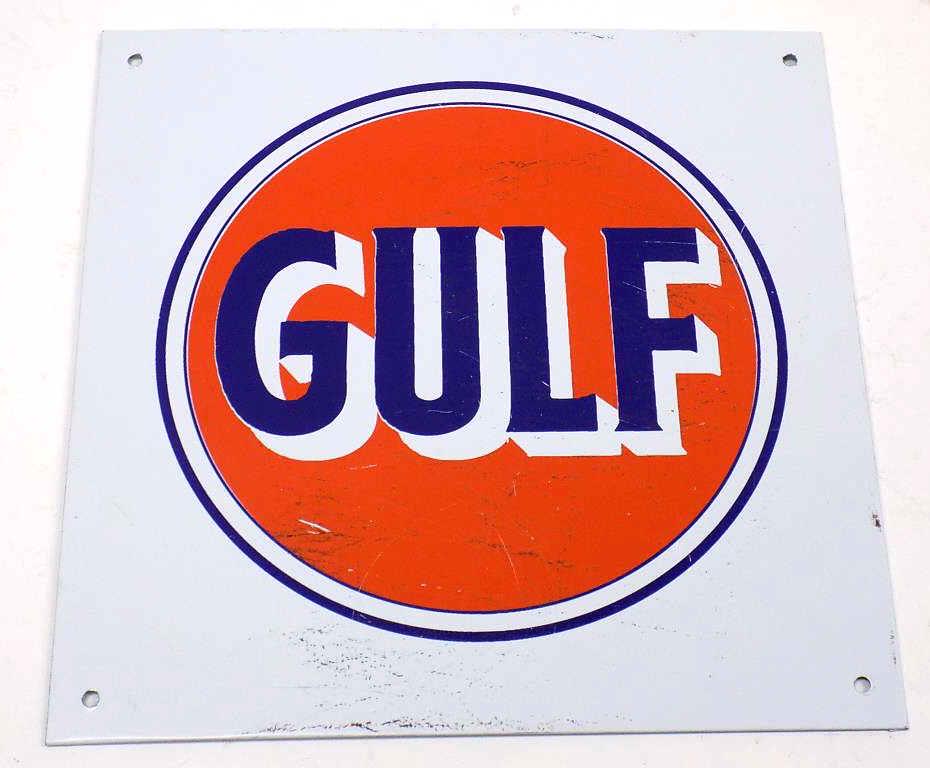 GULF GAS STATION METAL ADVERTISING SIGN: Gulf Gas Station Metal Advertising Sign. Metal with Logo. 10" x 10"