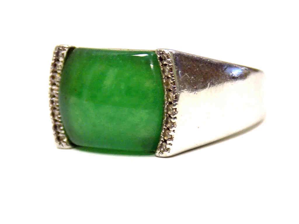 CHINESE SILVER JADEITE & CRYSTAL RING (1 of 4)