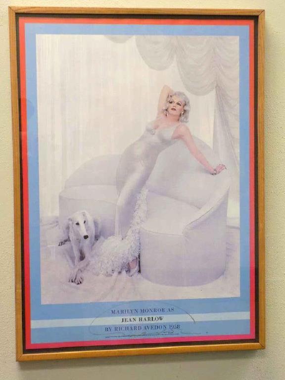 1958 AVEDON SIGNED MARILYN MONROE POSTER: 1958 Richard Avedon First Edition Color Poster of Jean Harlow. as Marilyn Monroe. Autographed in Silver ink by Richard Avedon. 20 1/2" x 28 1/2"
