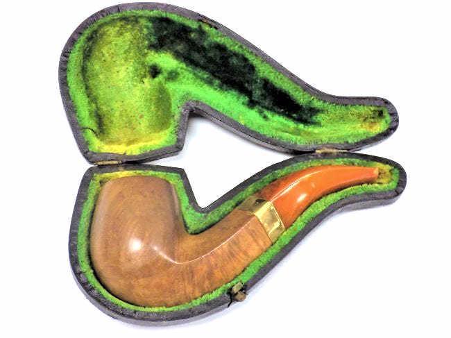 14K YELLOW GOLD BURL WALNUT & AMBER TOBACCO PIPE (1 of 3)