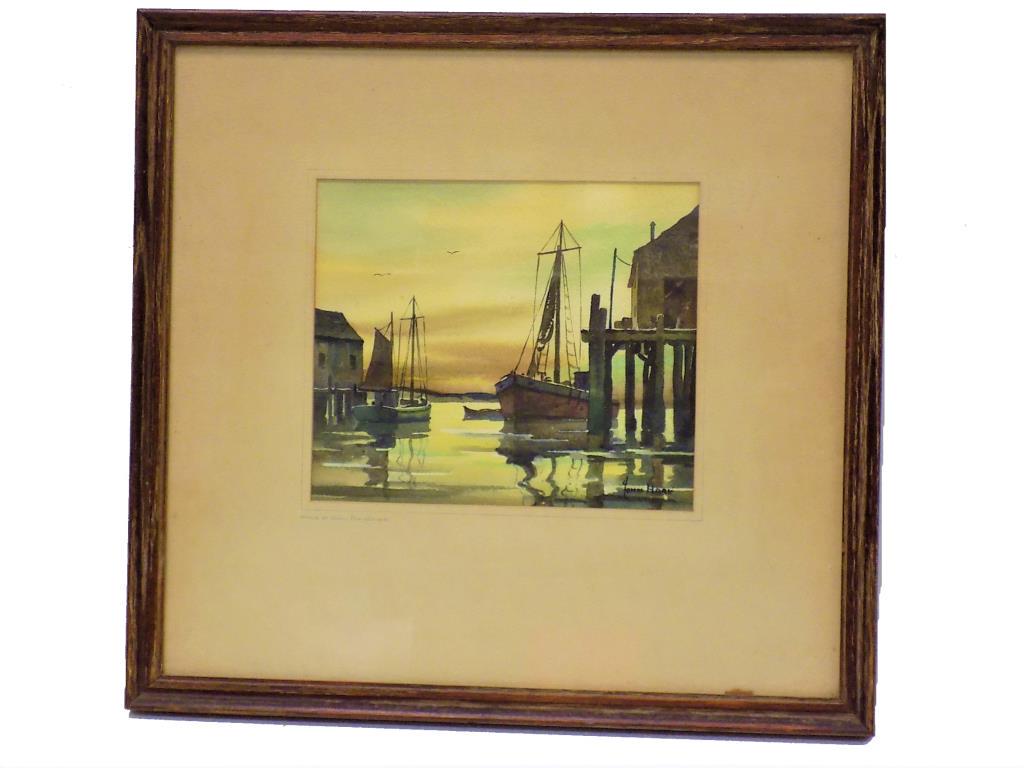 JOHN HARE - HARBOR AT DUSK PROVENCETOWN WATERCOLOR (1 of 5)