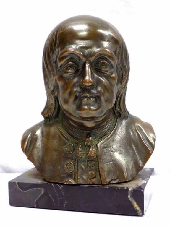 AFTER HOUDON - BENJAMIN FRANKLIN BRONZE BUST (1 of 3)