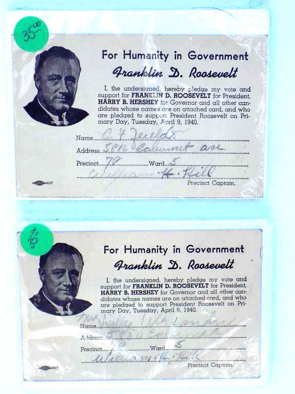 FRANKLIN D. ROOSEVELT PRESIDENTIAL ELECTION PLEDGE (1 of 2)