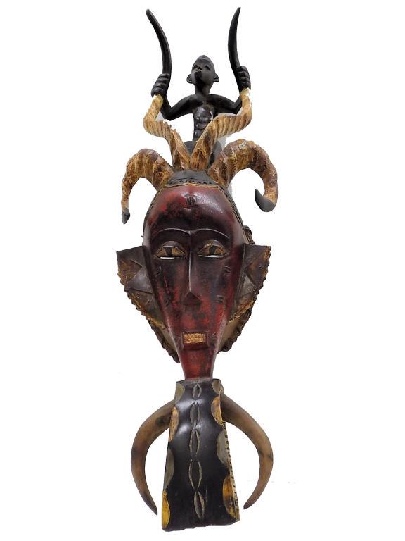 ANTIQUE AFRICAN FIGURAL FUNERAL MASK W/ HORNS (1 of 7)