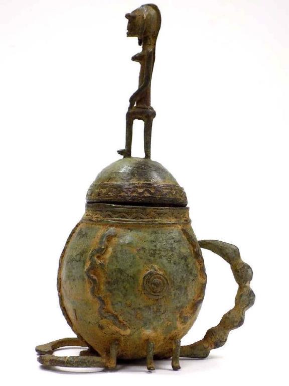 AFRICAN BRONZE FIGURAL CEREMONIAL VESSEL (1 of 3)