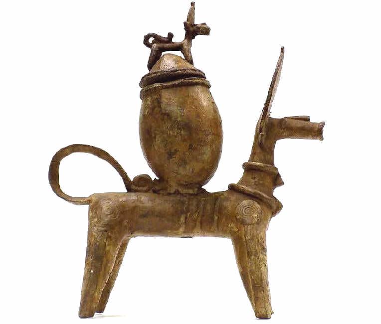 AFRICAN BRONZE FIGURAL CEREMONIAL VESSEL (1 of 3)