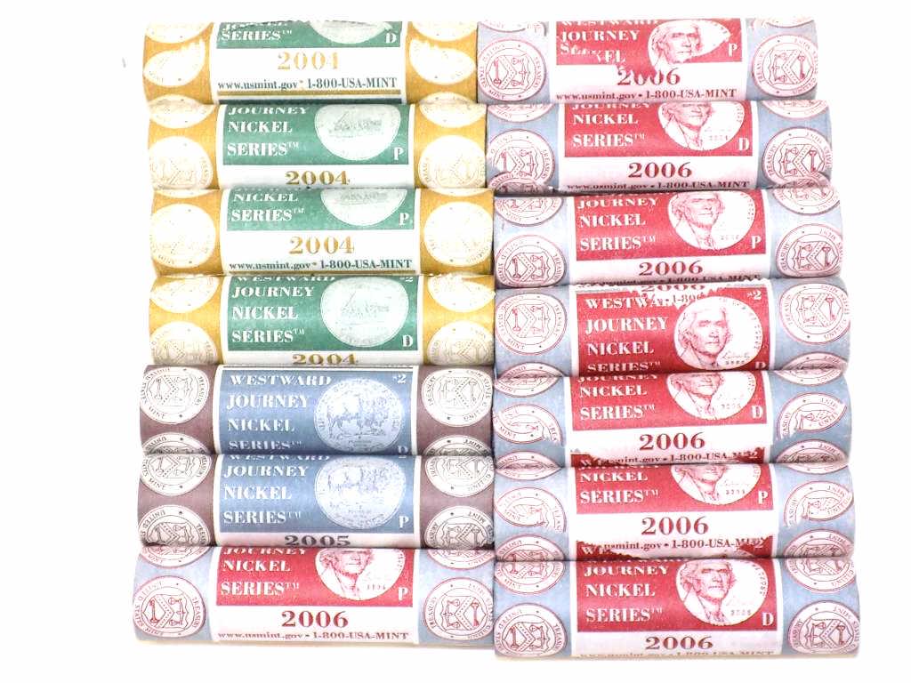 2004 2005 2006 LEWIS & CLARK NICKEL ROLLS LOT: Lot of Lewis & Clark Westward Journey Nickel Rolls. Includes: (2) 2004 Philadelphia (2) 2004 Denver, (1) 2005 Philadelphia (1) 2005 Denver, (4) 2006 Denver (4) 2006 Philidelphia. 14 Rolls Total.