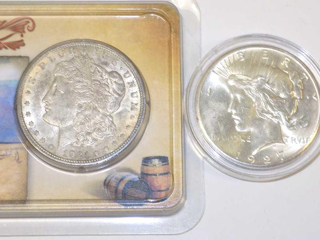 1921 MORGAN SILVER DOLLAR 1927 PEACE DOLLAR (1 of 3)
