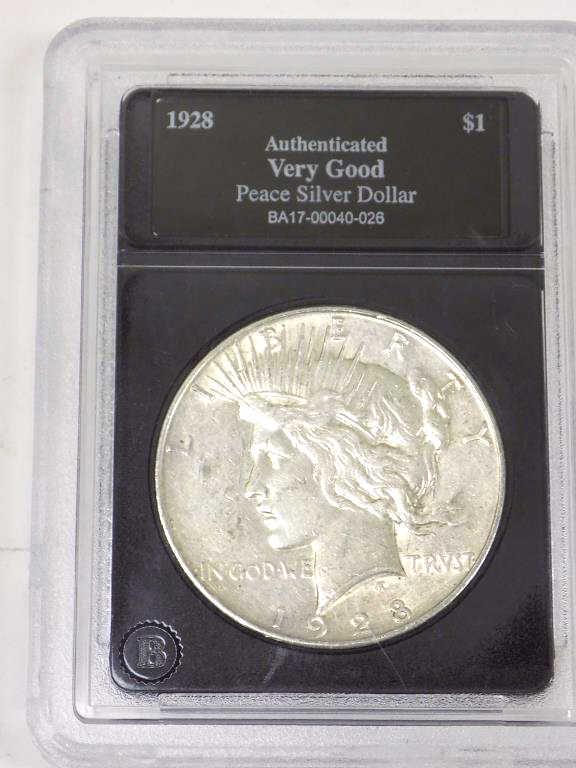 1928 PEACE SILVER DOLLAR BECKETTS GRADED VG (1 of 2)