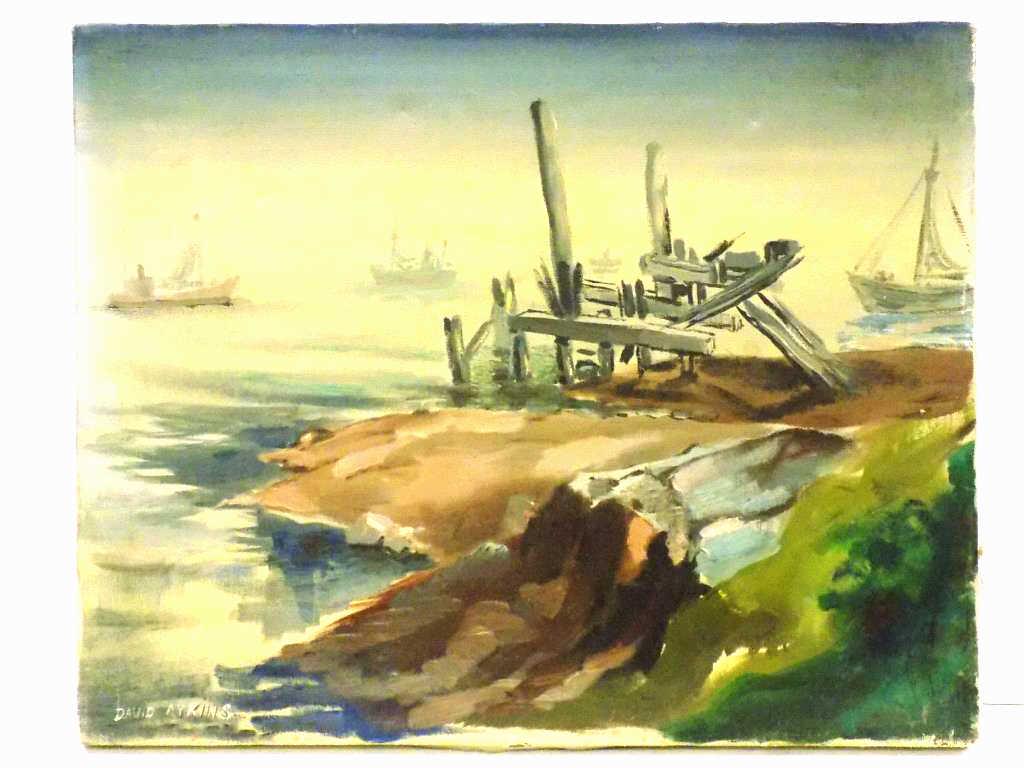 DAVID ATKINS - ABSTRACT BOAT HARBOR PAINTING (1 of 2)