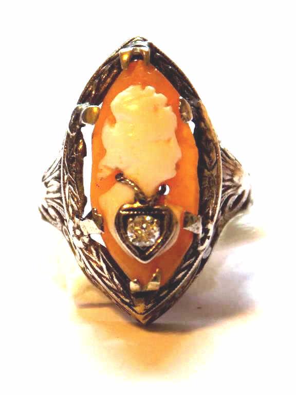 VICTORIAN 14K WHITE GOLD DIAMOND CAMEO RING (1 of 3)