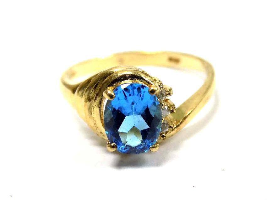 ART NOUVEAU 14K GOLD BLUE TOPAZ DIAMOND RING (1 of 3)