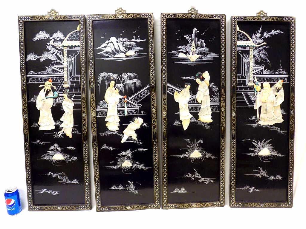 CHINESE LACQUERED IMMORTALS SCENIC WALL PANELS (1 of 5)